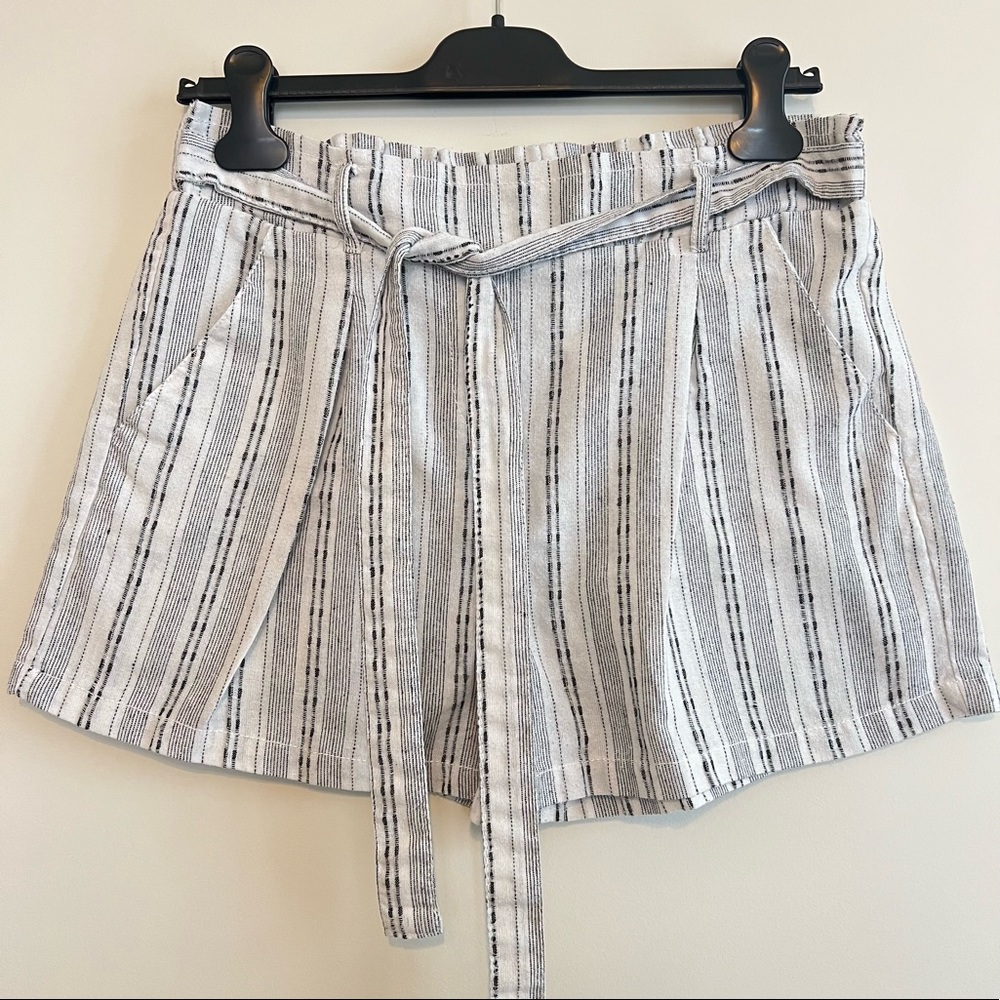 Black & White Boho Striped Linen Shorts